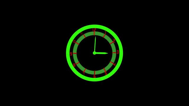 12 hour clock icon and black background 4k motion video animation.