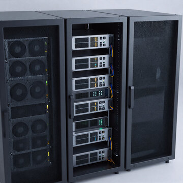 Low Poly Server Rack. Three Servers Are Housed Within Cabinets