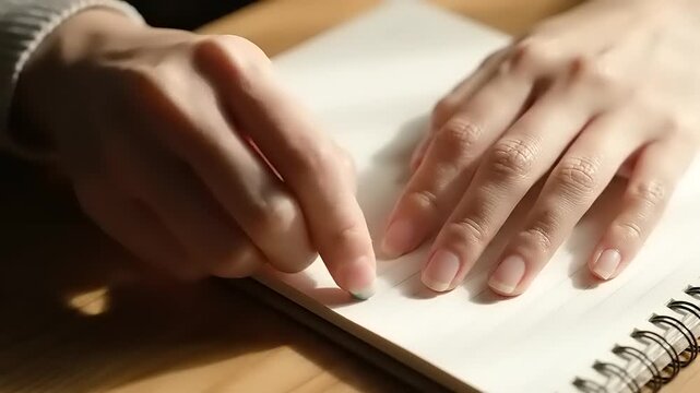 Hands on a spiral notebook page.