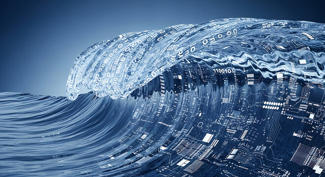Digital ocean wave with binary coding.