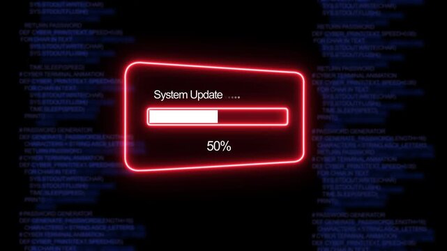 Teal system update Progress Bar on a Background of Computer Code loadingon Black Background and features 4k Animation video