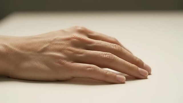 human hand on white surface.