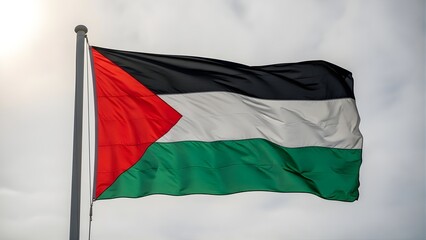 Obraz premium Palestinian Flag Flying in the Wind Against a Cloudy Sky
