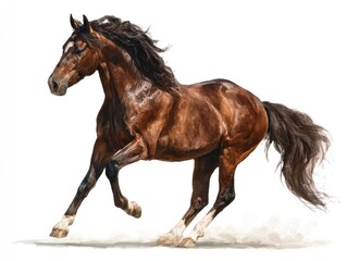 Obraz premium Majestic Brown Horse Galloping Freely in a Dusty Arena.