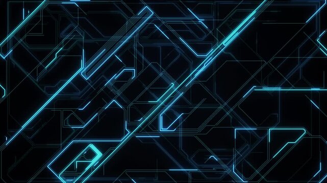 Modern Abstract Technology themed Background with Lines and Motherboard Traces. Seamlessly Loopable Animation with Printed Circuit Board Pattern. Concept: Innovation in Electronics and Science.