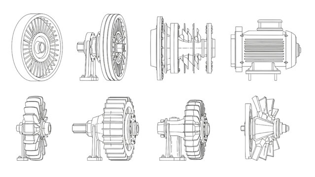 Technical Drawings of Various Mechanical Engineering Components and Devices
