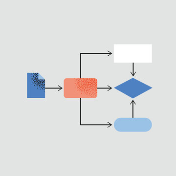 Abstract Business Flowchart Vector Illustration: Minimalist Logic Diagram for Data Processing, Workflow Optimization, Algorithm Development, Decision Making, and Strategic System Planning.