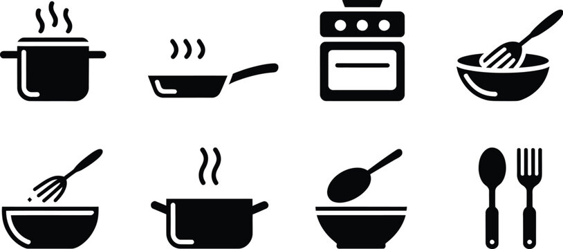 Set of kitchenware and cooking icons