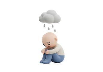 Fototapeta premium Sad Character Feeling Down Under a Storm Cloud