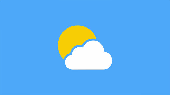 Partly cloudy weather icon with sun and cloud on blue background.