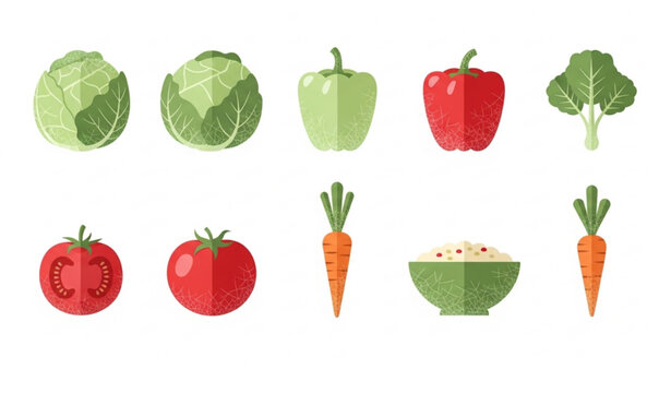 Vegetable cellulose vector set with cabbage pepper tomato carrot and healthy fiber concept