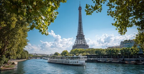 Obraz premium Eiffel Tower River Cruise Scenic View Paris France.