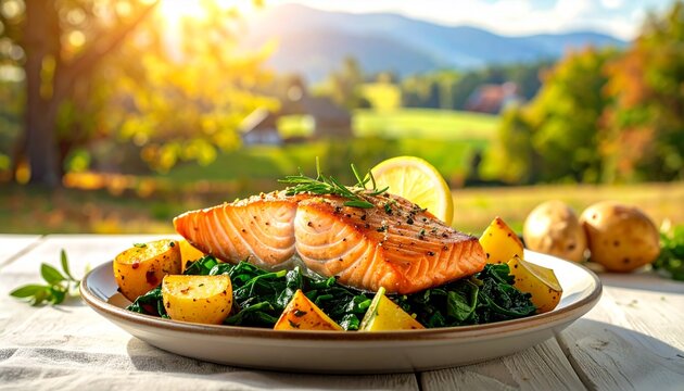 Lachs mit Spinat und Kartoffeln