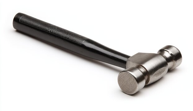 Small Ball Peen Hammer with Black Handle on White Background.