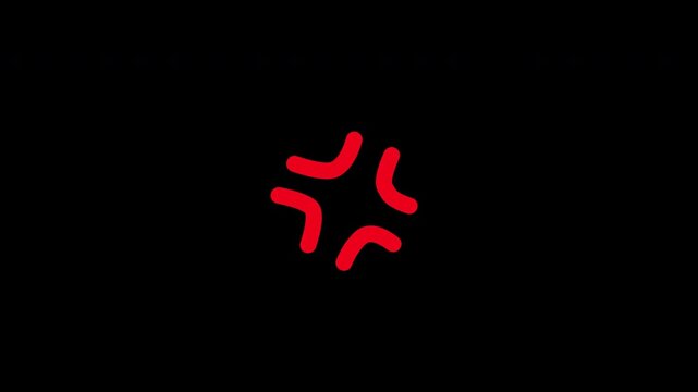 Red angry expression line symbol animation on transparent background. Red anger symbol emoji