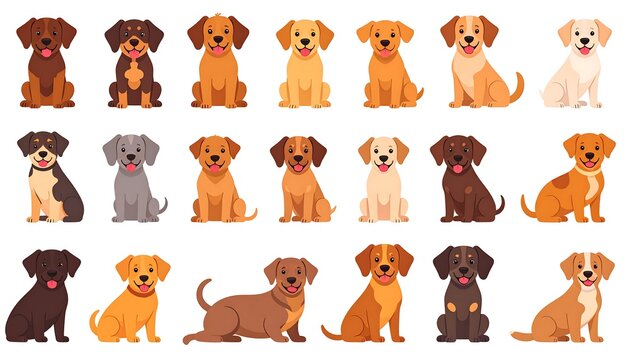 Collection of Adorable and Diverse Dog Breeds in Various Poses.