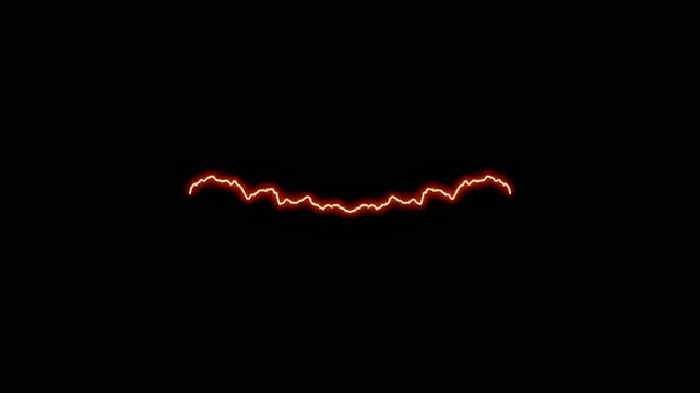 Crimson pulse waveform with glowing red energy lines flickering in a symmetrical pattern against a black background like a digital audio spectrum.