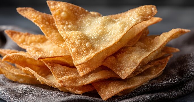Thin sheet of crispy fried wonton wrap clean professional stock photo sharp macro photography style cinematic realism ultra photorealistic no text no watermark