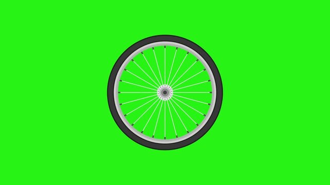 Bicycle wheel rotation animation looping seamless on green screen background for overlay use