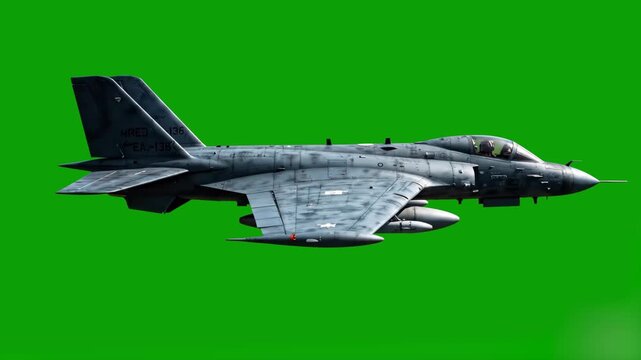 A detailed realistic 3D render focusing on the wing and tail section of a military fighter aircraft. This static model is isolated on a chroma key green background, designed for use in action movie vi