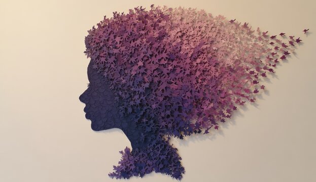 Silhouette of a Womans Head with Exploding Afro Hair.