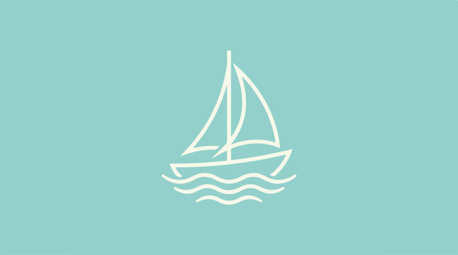 Simple illustration of a sailboat on a turquoise background, minimalist design.