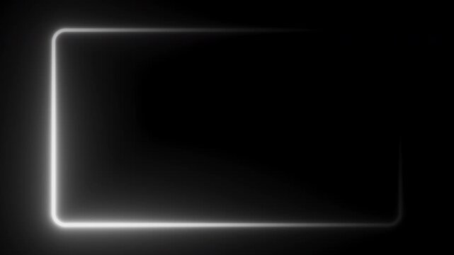 Slightly rounded rectangle glowing frame with monochrome light moving around the border. 3D loop animation. Seamless loop in 4K at 60fps with alpha channel, ideal for titles, UI and overlays