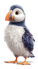 Fototapeta premium Young puffin standing in profile on white background