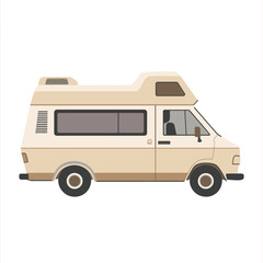 Obraz premium A side view of a simple, beige recreational vehicle with a raised roof and large windows