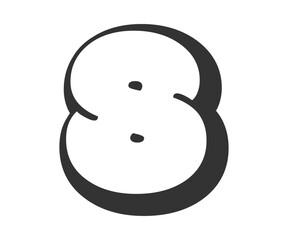 8 eight, bubble comic lettering, rounded in graffiti style black and white silhouette. Trendy preschool number for festival party, personal initials, children funky print and web.
