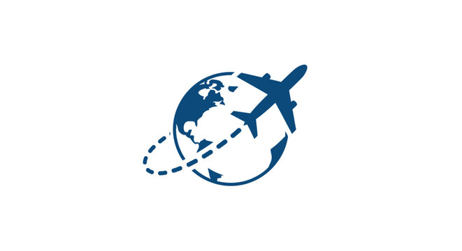 Airplane flying around the world globe.