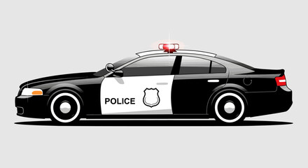 Vector illustration of a modern black and white police patrol car. © jack