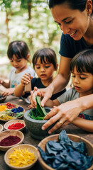 Fototapeta premium Hands-On Natural Dye Making Activity with Children Outdoors