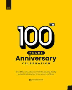 100 years anniversary celebration bold logo poster template yellow background