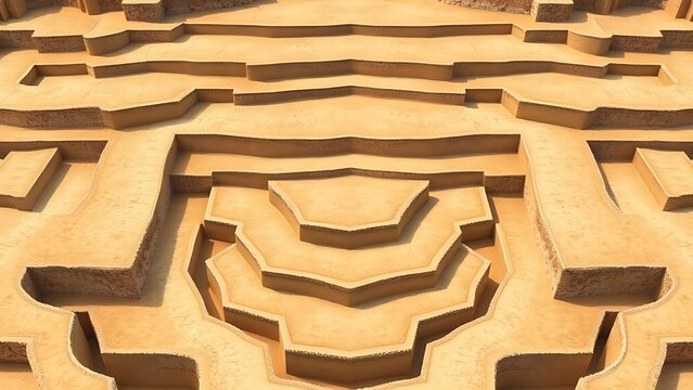 trapezoid. Symmetrical terraced gardens with trapezoid shapes in a sand-colored palette. real-estate listings.
