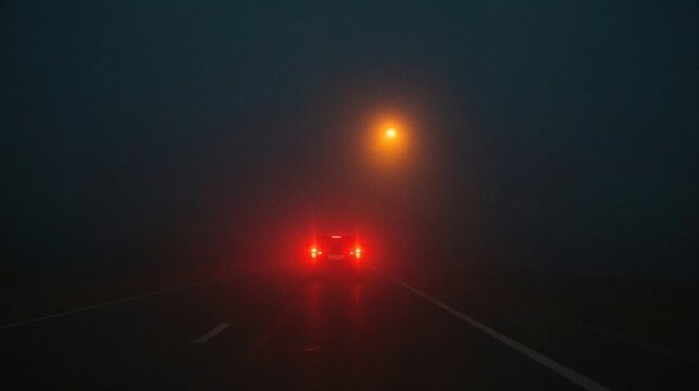 A highway at night engulfed in dense, heavy fog 3
