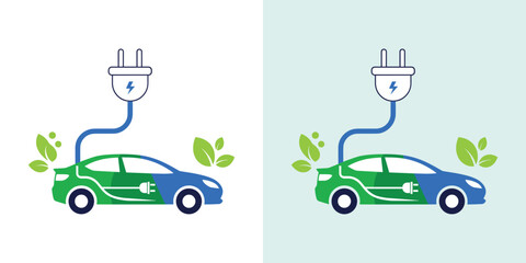 Naklejka premium Dynamic illustration of an eco-friendly electric vehicle concept, showcasing sustainable transportation and green energy charging solutions for a cleaner future
