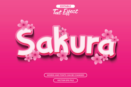 Sakura editable text effect with 3d pink text style and with flowers decoration