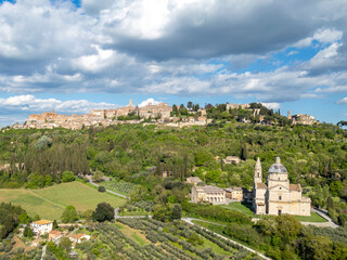 Obraz premium Montepulciano Town drone view in Tuscany Region of Italy