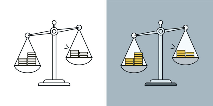 Conceptual image of a weighing scale comparing unequal stacks of coins, illustrating financial disparity, investment decisions, or economic evaluation