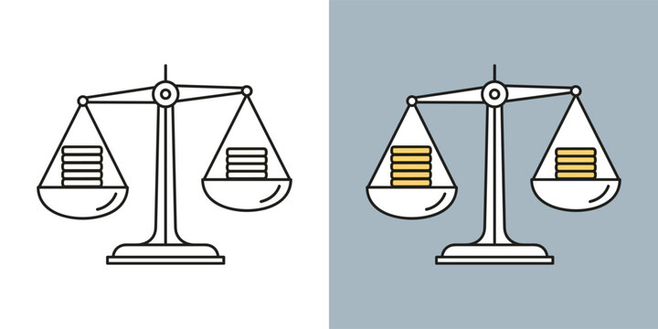 Financial Balance Concept Weighing Scale with Balanced Stacks of Gold Coins Symbolizing Equality, Fair Value, Investment Comparison, and Economic Justice in Business