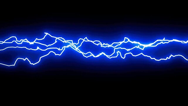 Electric lightning strikes across a horizontal plane with bright blue glowing energy bolts flickering against a dark background.