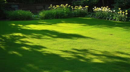 Obraz premium fadzm2 Sunlight Creating Long Shadows Across Sprawling Green Lawn
