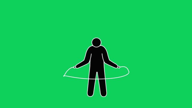 Silhouette of a person jumping rope on a vibrant green background, depicting exercise and fitness