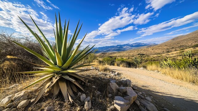 amalgam. A mature blue agave plant lies harvested on the arid desert ground under harsh sunlight. gardening catalogs, home-decor guides, designed for gardening and botanical catalogs.