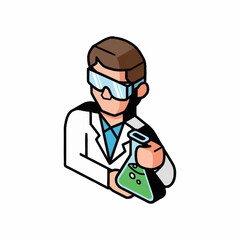 Fototapeta premium Cartoon scientist in lab coat holding beaker.