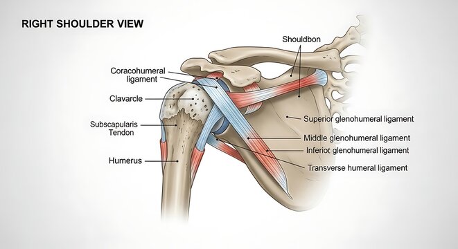 Detailed Right Shoulder Anatomy Diagram with Labeled Components.