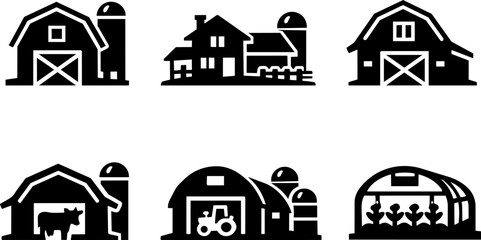 Fototapeta premium Line icon farm barn agriculture rural building set 