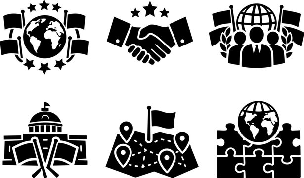 Line icon diplomacy global politics cooperation government set
