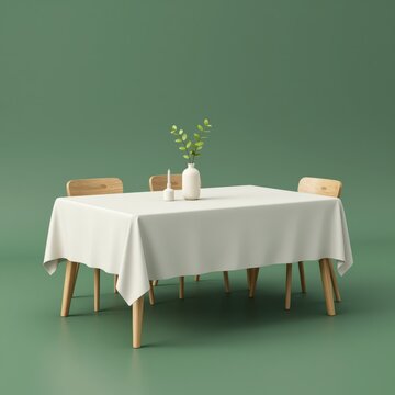 Elegant Dining Table Setup with White Cloth and Green Background
